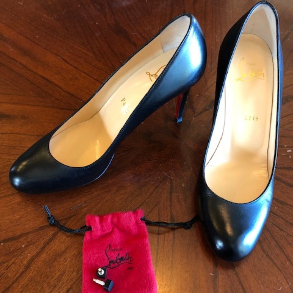 Christian Louboutin black leather Dolly pumps, 85mm. Size 37